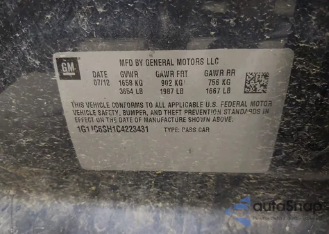 2012 Chevrolet Sonic 2Lt z USA, uszkodzony, nr VIN 1G1JC6SH1C4223431